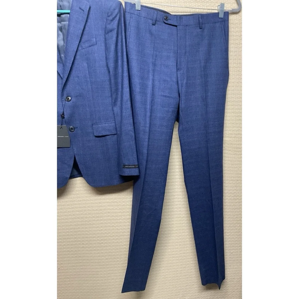 John Varvatos Men's Blue Wool Bedford Slim Fit 2PC Jacket Pants Suit Size 36R/30